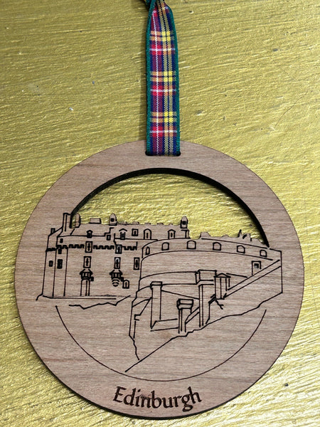 Wooden Baubles with Tartan Ribbon