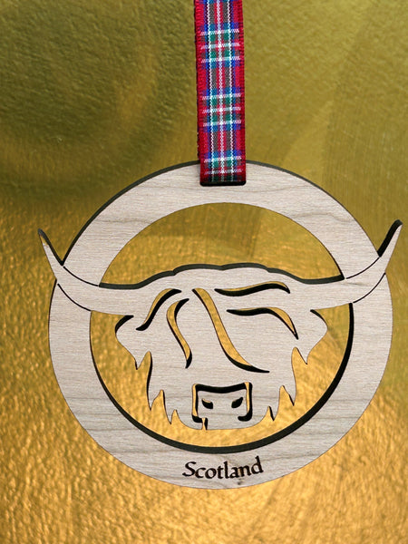 Wooden Baubles with Tartan Ribbon