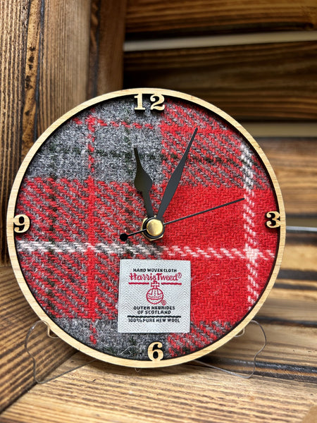 Harris Tweed Tartan Wall Mounted Clock (incl Free Stand)