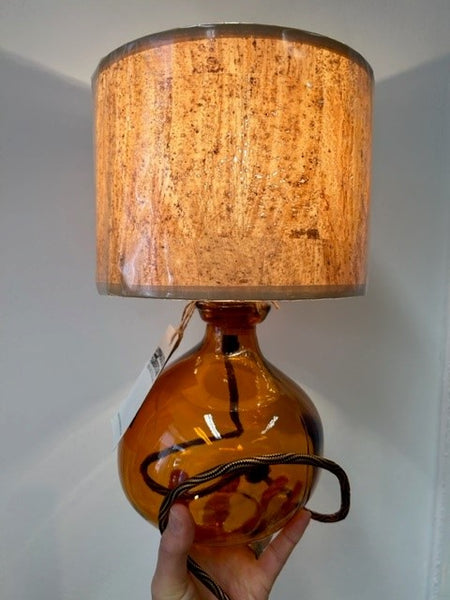 Lamp - Recycled Glass Lamp with colour Flex Cord & Drum Lampshade