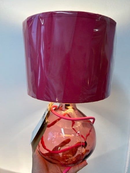 Lamp - Recycled Glass Lamp with colour Flex Cord & Drum Lampshade